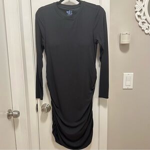SheBird Dress Ruched Ribbed Built In Bra‎ Performance Fitted Stretch 6 black
